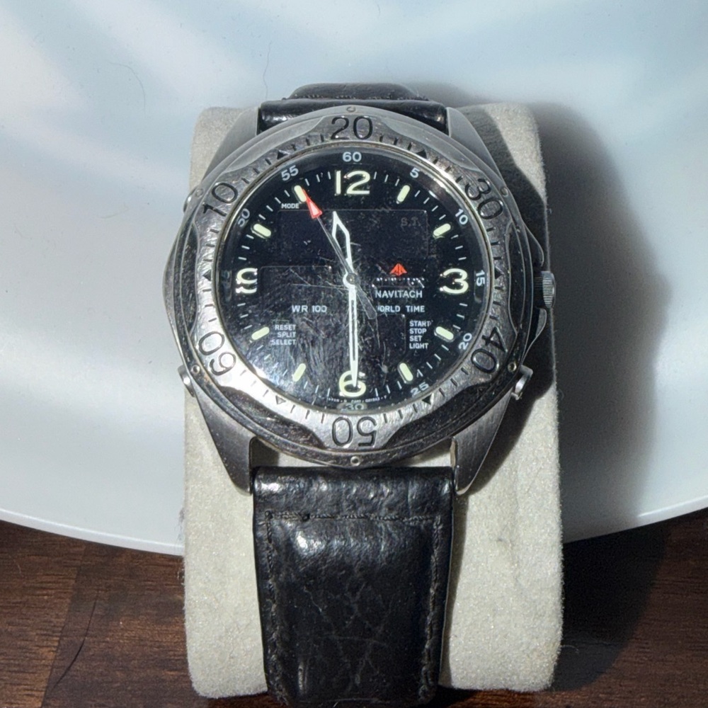 Citizen Silver Case Black Dial Watch with Black Leather Strap
